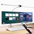 Led Desk Lamp for Office Home, Eye Caring Architect Desk Light with Clamp, Double Head 24W Ultra Bright Table Lamp with Remote Control, 5 Color Modes Flexible Gooseneck Lamp for Reading Study White