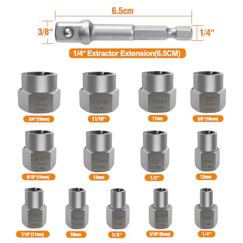Image of Eapele Bolt Extractor Set, Stripped Nut Remover Twist Sockets, Fit 3 /8 inch Square Drive with Solid Storage Case(49pcs, Black)