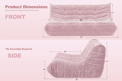 Image of Bean Bag 3-Seater Chair Big Sofa Beanbag Chair for Adults Fireside Chair Bean Bag Lounger with Memory Foam Filled for Home,Apartment or Gaming Venue(Pink Plush)