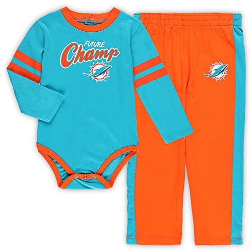 Outerstuff NFL Newborn Infants Little Kicker 2 Piece Creeper Bodysuit Romper and Pants Set (Miami Dolphins, 3-6 Months)
