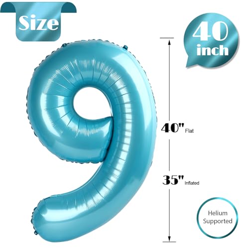 Image of Pearlescent Blue 9 Balloon, Number Balloons 40 Inch, 9th Giant Birthday Decorations, 19th 29th Party Decorations Supplies, Number 9 Balloon