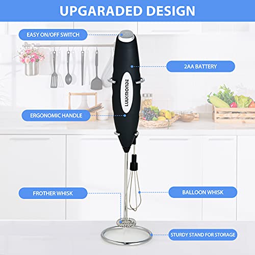 Image of Milk Frother Handheld with stand - Drink mixer and hot chocolate whisk with double stirrer circle - Foam Maker portable for coffee Latte Cappuccino by LUUKMONDE