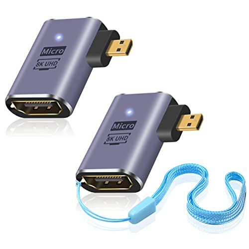 Duttek 8K Right Angle Micro HDMI Adapter, 90 Degree Micro HDMI to HDMI Adapter