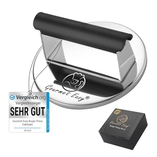 Burgerpresse Edelstahl | Burger Smasher mit hitzeresistentem Griff | Spülmaschinenfeste Burgerpresse | Professionelle Patty Presse perfekt zum Grillen/Braten von Fleisch | Smash Burger Presse