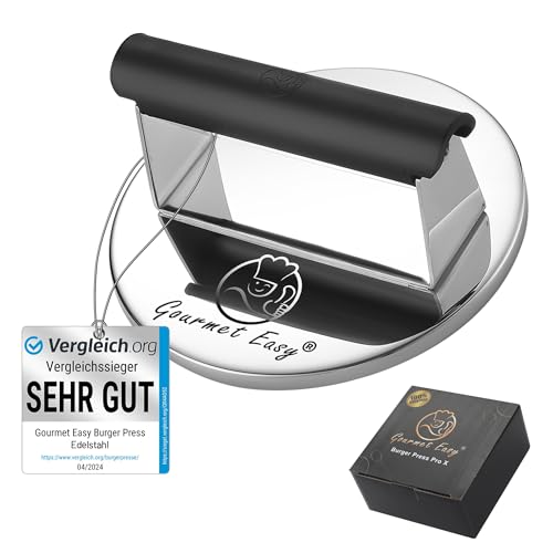 Burgerpresse Edelstahl | Burger Smasher mit hitzeresistentem Griff | Spülmaschinenfeste Burgerpresse | Professionelle Patty Presse perfekt zum Grillen/Braten von Fleisch | Smash Burger Presse