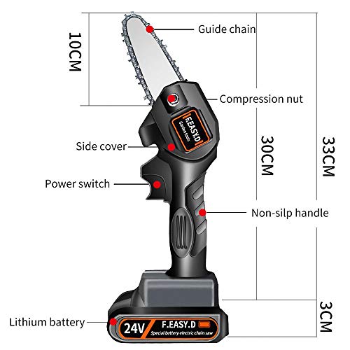 Anzid Chainsaw Cordless Electric Mini 4-Inch - Chainsaw Cordless with Battery and Charger, Pruning Shears Chainsaw for Courtyard Tree Branch Wood Cutting (black-24v)