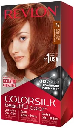 REVLON Colorsilk Beautiful Color, Permanent Hair Color with 3D Gel Technology & Keratin, 100% Gray Coverage Hair Dye, 42 Medium Auburn