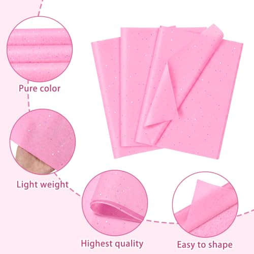 Image of 120 Sheets Pink Glitter Tissue Paper, 14x20 Inch Glitter Art Tissue Paper for Gift Bags, Gift Wrap Supplies Bulk for Weddings, Birthday Parties, Crafts & Decoration (Pink)