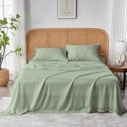 Sijo AiryWeight Tencel Sheet Set, 100% Lyocell Derived from Eucalyptus, Buttery Soft, Architectural Digest 2022 Best Cooling Sheets Winner - 3pc - 2 Pillowcases 1 Fitted (Sage, King)