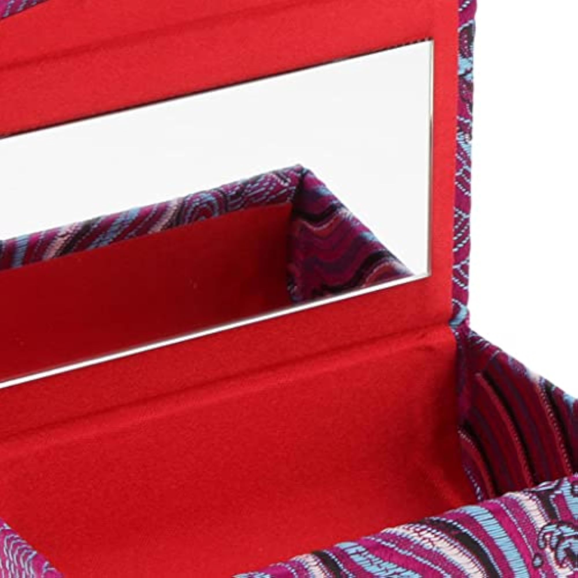 Embroidery Jewelry Makeup Lipstick Holder Case with Mirror Purple