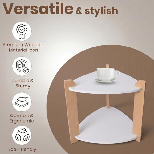 Image of Modern Triangle Side Table, Home Decor for Living Room, Bed Side Tables for Bed Room, stools for Home, Furniture for Home, 2-Tier White Shelves