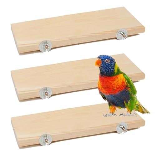 Voittozege 3 Pack Bird Perch Stand 12.4×5.3 Inch- Rectangular Wood Platform Wood Perch Stand Board Shelf for Parrot, Lovebird, Hamster, Guinea Pig, Chinchilla