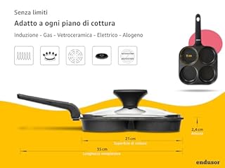 endusor Padella pancake e uova fritte - 21cm padella per pancake antiaderente con coperchio | Per Fornelli a Induzione Gas Ceramica Elettrici Alogeni| Piastra a 4 stampi per Pancakes Uova Fritte
