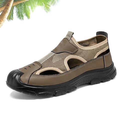 Men's Hollow Sandals, Mens Slip On Hiking Sandals, Barefoot Beach Sandal for Diving Hiking Outdoor Sport (Brown,44EU)