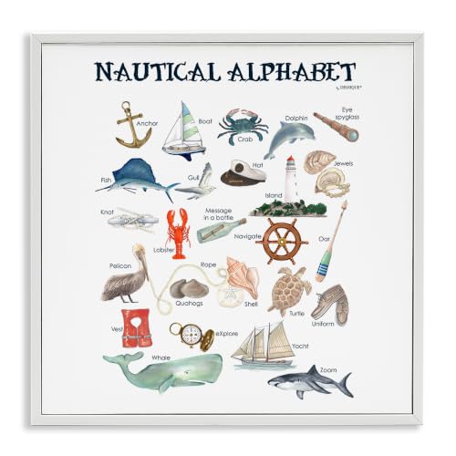 Educational Nautical Alphabet Chart, 12 x 12 Inch Framed Giclée Print