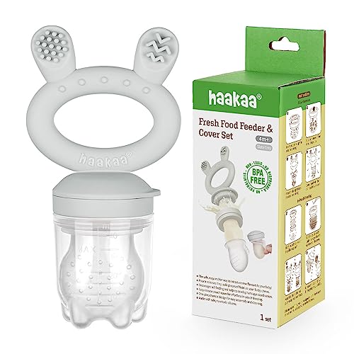 Image of haakaa Silicone Fresh Food Feeder with Silicone Pouch Cover 1 PK BPA Free (SUVA Grey) (BHK144)