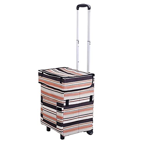 ZGLINMZ Fashion Striped Trolley Bag Multifunctional Shopping Cart Folding Portable Shopping Cart, Suitable for Traveling and Shopping Hand Trucks