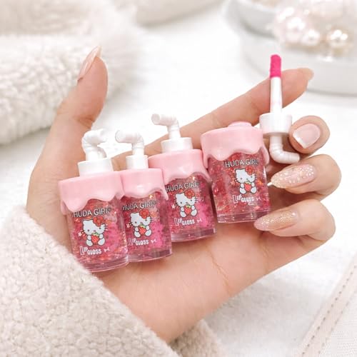 Image of Mini Sipper Juice Bottle Lip Gloss Set, Pink Sparkle, 4 pc | Waterproof Long Lasting Lipgloss for Girls, Combo, Gift for Teens, Swiss juice lipgloss