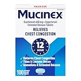 Mucinex 12 Hour 600 mg Guaifenesin Extended-Release Tablets for Excess Mucus Relief, Expectorant Aids Excess Mucus Removal, Chest Congestion Relief, 100 Bi-Layer Tablets