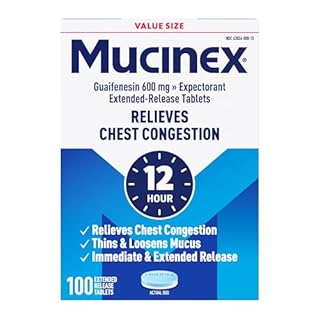 Mucinex 12 Hour 600 mg Guaifenesin Extended-Release Tablets for Excess Mucus Relief, Expectorant Aids Excess Mucus Removal, Chest Congestion Relief, 100 Bi-Layer Tablets