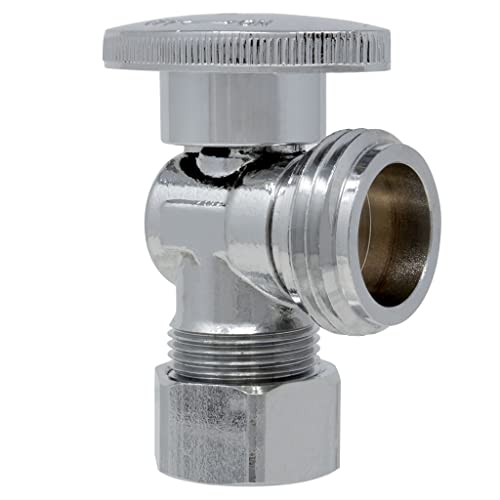 1/4 Turn Washing Machine Angle Stop, 5/8" Od Compression X 3/4" Mht Miiflex Heavy Duty Chrome Plated Brass Quarter Shut Off Valve With Ferrule And Nut For Residential/Commercial [2 Pack] #TOP1