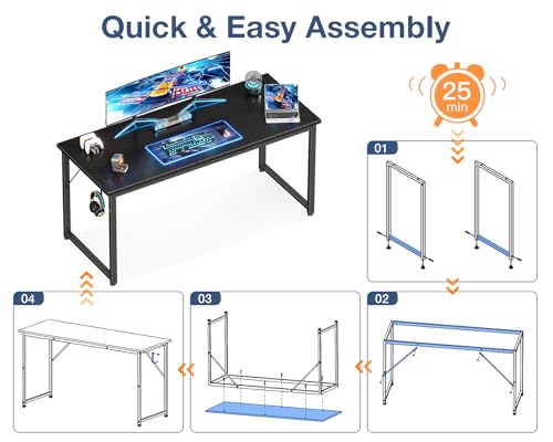 Image of Casaottima 54 Inch Computer Desk for Home Office, Study Writing Table for Small Spaces, Simple Modern Desk with Headphone Hooks, Black