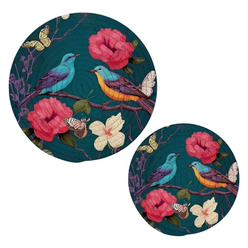 xigua Lot de 2 dessous de plat et sets de table Motif oiseaux et fleurs 17,8 cm + 24,5 cm