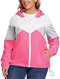 Avoogue Plus Waterproof Raincoat Women Packable Rain Jacket Light Running Coat Juniors Rainwear Rose Red XL