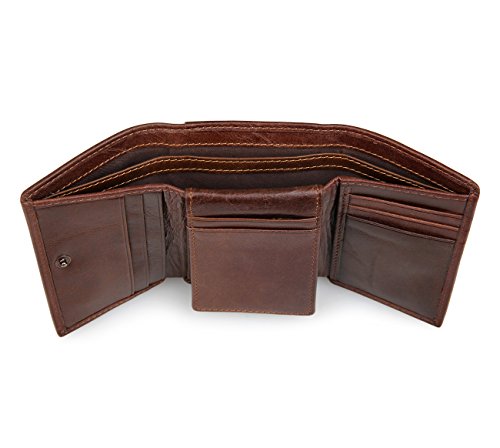 MensTrifold Wallet RFID Card Holder Leather Card Case Compact Purse Extra Capacity (Brown)3