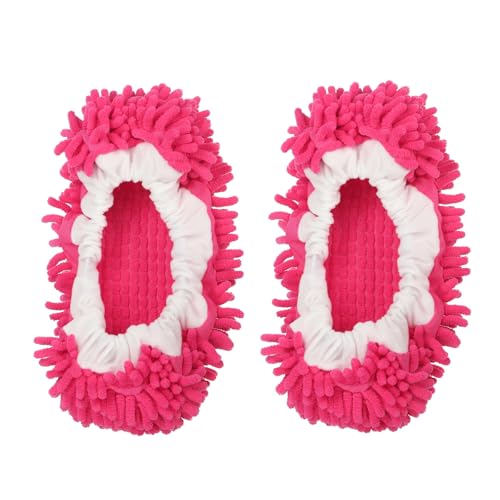sourcing map Mop Slippers Washable Microfiber Floor Cleaning Shoes Cover Chenille Duster Foot Socks Tools for House Clean, Fuchsia 2 Pack