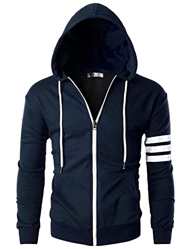 Ohoo Mens Slim Fit Lightweight Pinstripe Zip Up Hoodie with Pockets Long Sleeve Full-Zip Hooded Sweatshirt2