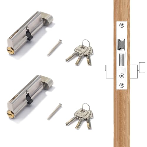Juego de 2 Cilindro de Cerradura de Pomo Cierre Simultáneo 80 mm 40/40 Latón Cilindro de Cierre de Puerta con 6 llaves (80)