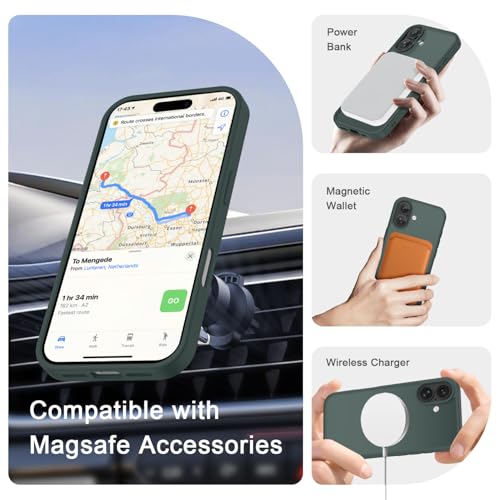 Image of YENAPOON for iPhone 16 Case, Matte Magnetic Phone Cover [with 1 Screen Protector] [Support for MagSafe] [Shockproof Military Grade Protection] Translucent Frosted Back, Gray