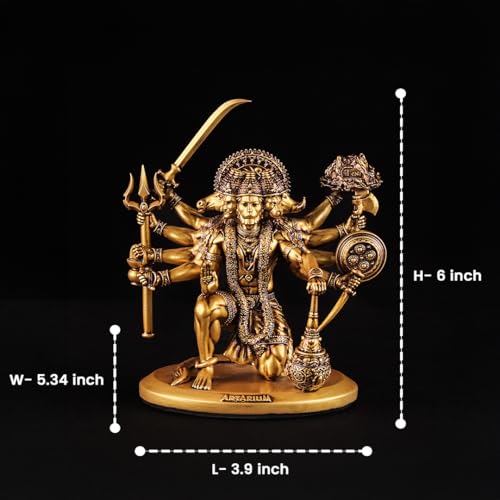 Image of Artarium Resin Gold Panchmukhi Hanuman Murti Bajrangbali Murti Statue Anjaneya Pavan Putra Sankat Mochan Bhagwan for Home Decor Protection (Sitting Panchmukhi Hanuman 6 Inch)