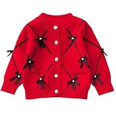 Bowknot Print Cardigan Sweater-red