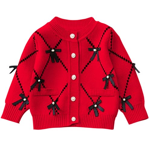 Image of Toddler Girls Cardigan Sweater Button Knit Sweater Kids Bowknot Size 2-7T