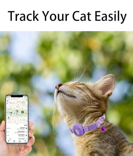 Image of Airtag Cat Collar Breakaway, Safety Kitten Collar with Apple Airtag Holder,Cute GPS Cat Collar with Bell[Purple], Lightweigh Tracker Cat Collars for Girl Boy Cats, Kittens and Puppies