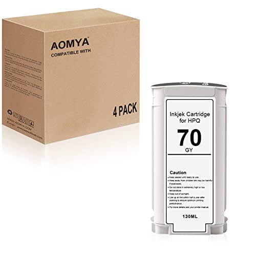 Aomya Compatible HPQ 70 Ink Cartridges Full Ink for HPQ70 Printhead C9404A C9405A C9406A C9407A Designjet Z2100 Z5200 Z3100 Z3200 (Gray)