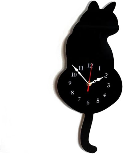 COOPHYA Reloj de acrílico para el hogar de la habitación de los niños El gato meneando la cola de dibujos animados reloj de pared decorar sin marco