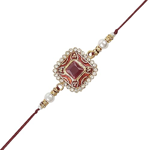 Image of I Jewels Pearl & Meenakari Designer Bhaiya Rakhi With Roli Chawal for Brother /Bro /Men with Rakshabandhan Card