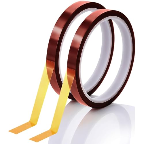 XinYangMao Cinta de Poliimida de Alta Temperatura, 2 Rollos 10mm x 33m - Cinta Kapton para Soldadura, Protección de PCB y Circuitos Electrónicos - Resistente al Calor y Aislante