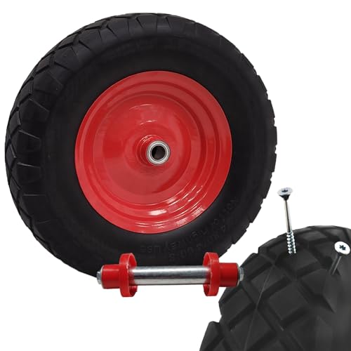 TRUTZHOLM Schubkarrenrad leichtlaufend Kugellager pannensicher aus Vollgummi 4.80/4.00-8 rot/schwarz + Achse Ersatzrad für Schubkarren Reifen PU