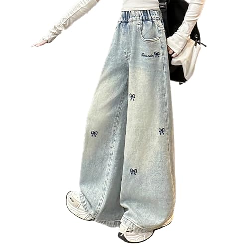 Tween Girls Baggy Jeans Bow Embroidered Loose Wide Leg Jeans with Pockets, Casual Denim Pants for Girls2