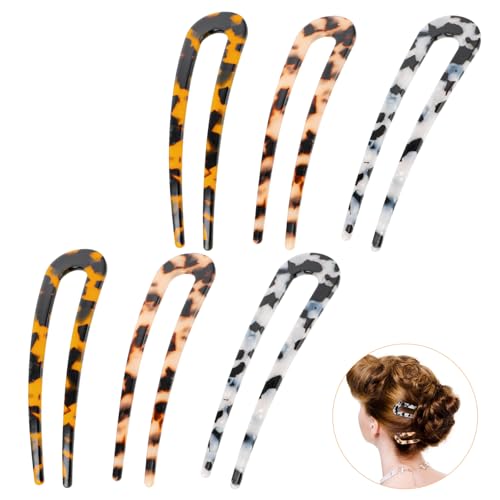 YUXIANLB 6 horquillas francesas para el pelo, pinzas de pelo en forma de U de concha de tortuga, horquilla vintage para moños, 2 puntas para mujer, pasador de pelo de acetato de celulosa en forma de U