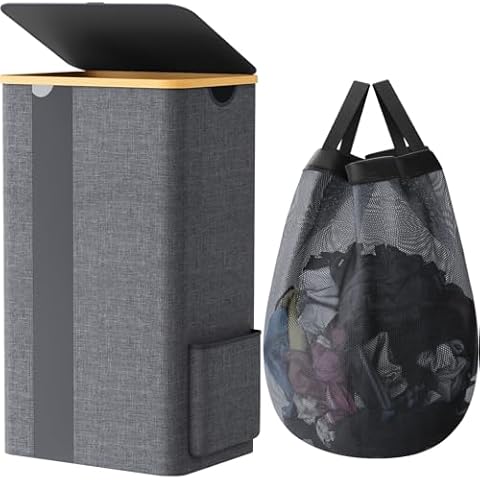 BlissTotes Laundry Basket with Lid, 100L Clothes Laundry Hamper with Handles and Removable Laundry Bag, Breathable Design Hamper with Lid for Bedroom, Bathroom, Dorm, Laundry Room - Light Grey Cover