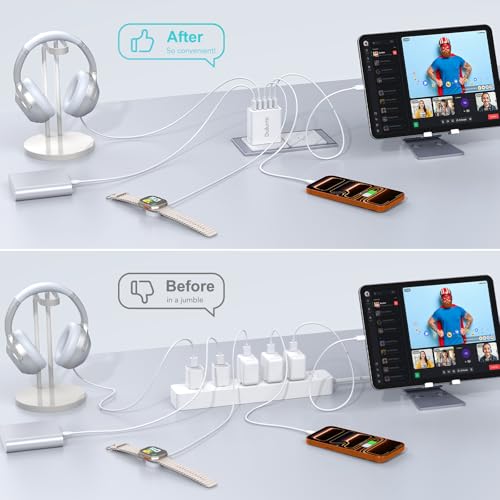 Image of 50W USB Wall Charger Block, 2Pack 5-Port Charger Fast Charging Block QC 3.0 Multiport Type C Box Brick Cube USB A Wall Plug for iPhone 16 /15 /14 Pro Max Plus, iPad,Galaxy, LG, Moto, Android Phones