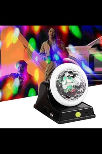 Güneş Enerjili ve USB Renkli LED Gece Lambası – Döner Disko Işığı | Bahçe, Balkon, Teras ve Kamp için Dekoratif Aydınlatma