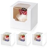 SLTAXAR 30 Stück Cupcake Box Einzelne Cupcake Boxen Tortenbox Mit 30 Stück Einsätze Tortenkarton für Cupcakes Muffins Party Favors Kuchenbox Pappe mit Fenster für Hochzeit Geburtstag Weiß 9x9x9 cm