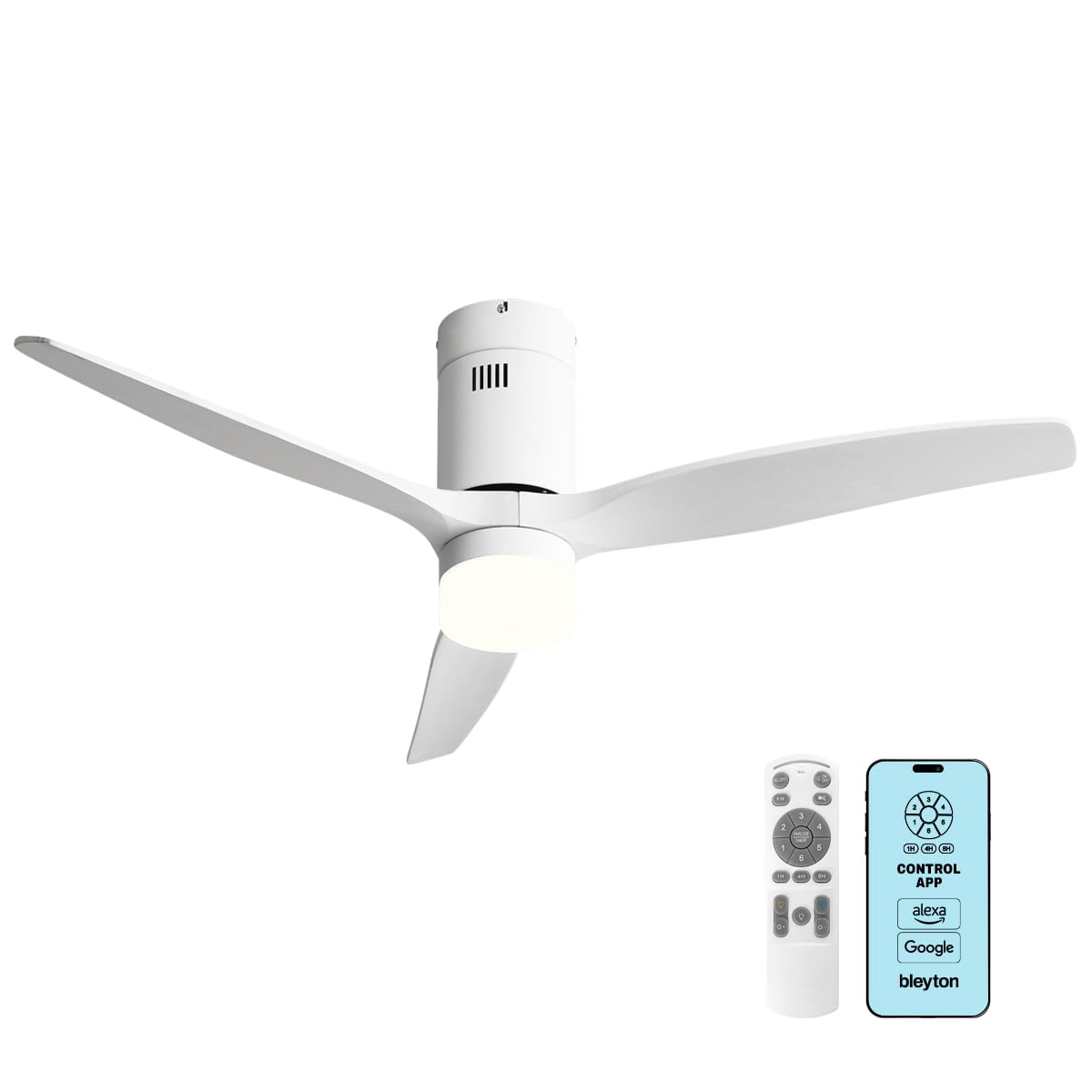 BLEYTON Ventilador Techo Silencioso Luz LED Control Mando y App Wifi, Alexa y Google 132cm | Ventilador NORDIC Color Blanco Motor DC 35W | 6 Velocidades | Funcion Invierno Verano | Temporizador