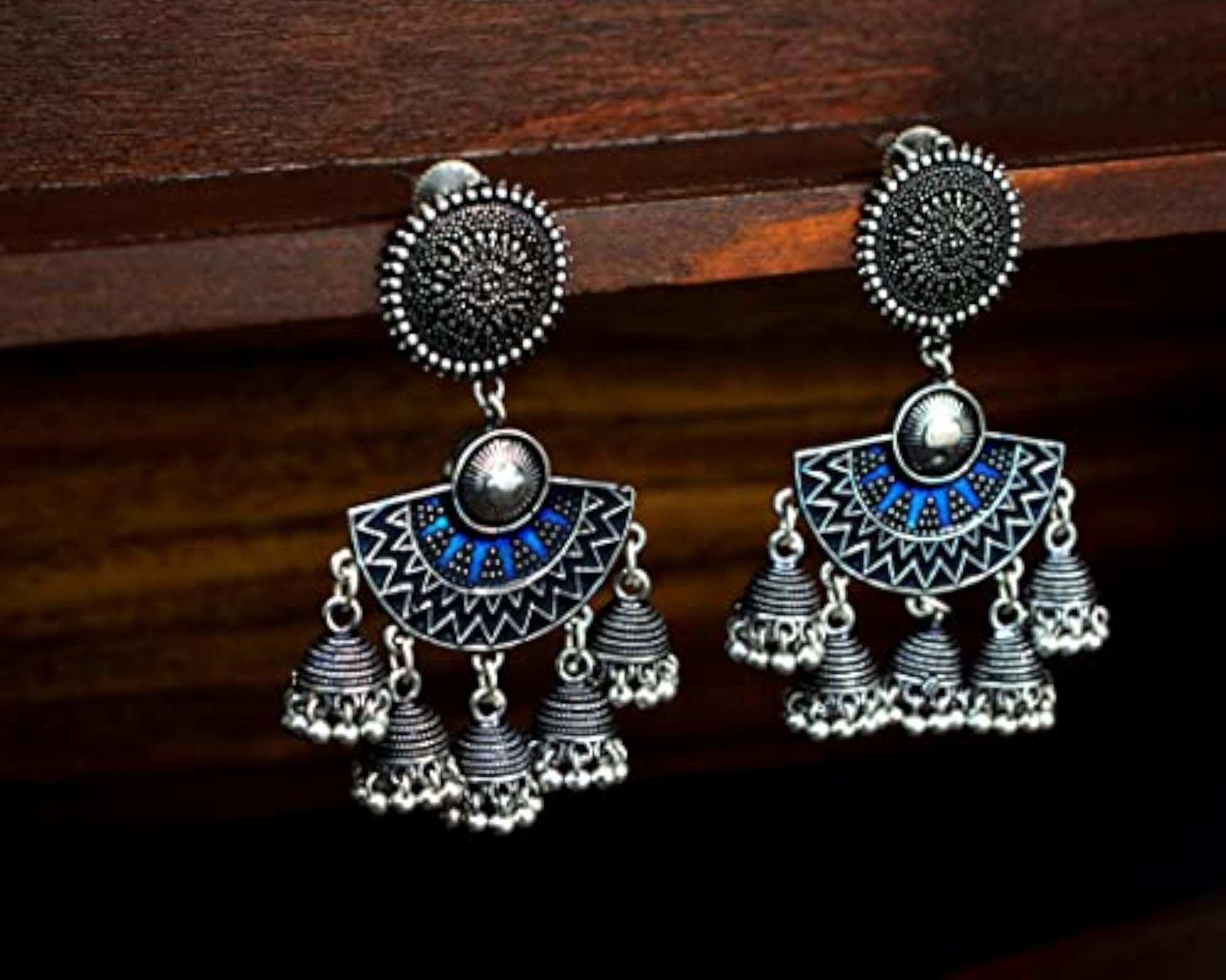 Oxidised Multicolour Dangle Drop Jhumki Earrings, Traditional Design